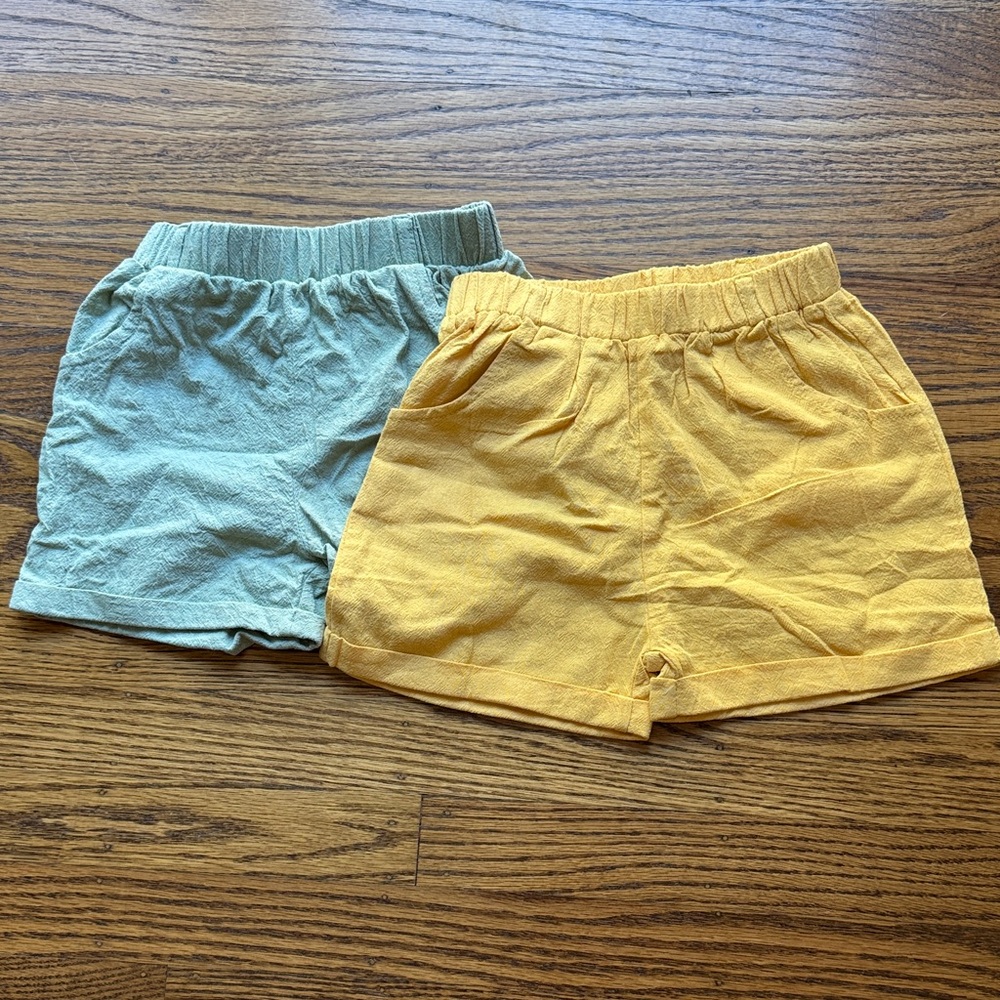 Toddler Elastic Waist Shorts  - 2 pairs- Yellow and Green